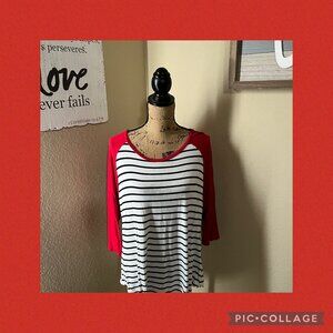 Maurices 24/7 Striped/red sleeved shirt Size 0X